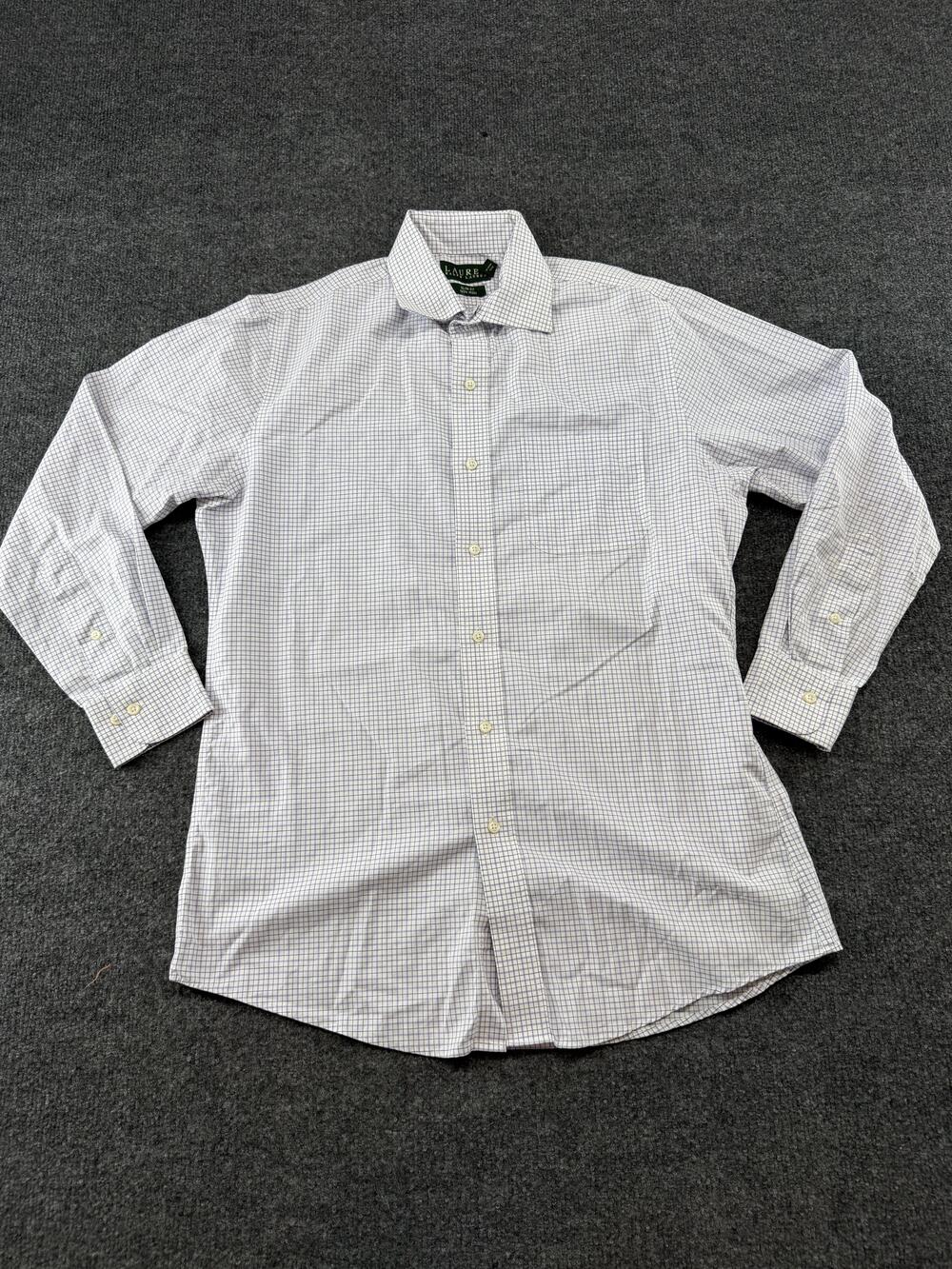 Lauren Ralph Lauren Shirt Mens 15.5 White Check Slim Fit Non Iron Long Sleeve